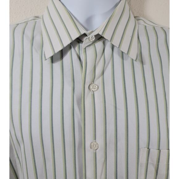 Van Heusen White Green Blue Striped Button Up Shirt 17 17.5 34 35 XL Lightweight - Picture 5 of 6